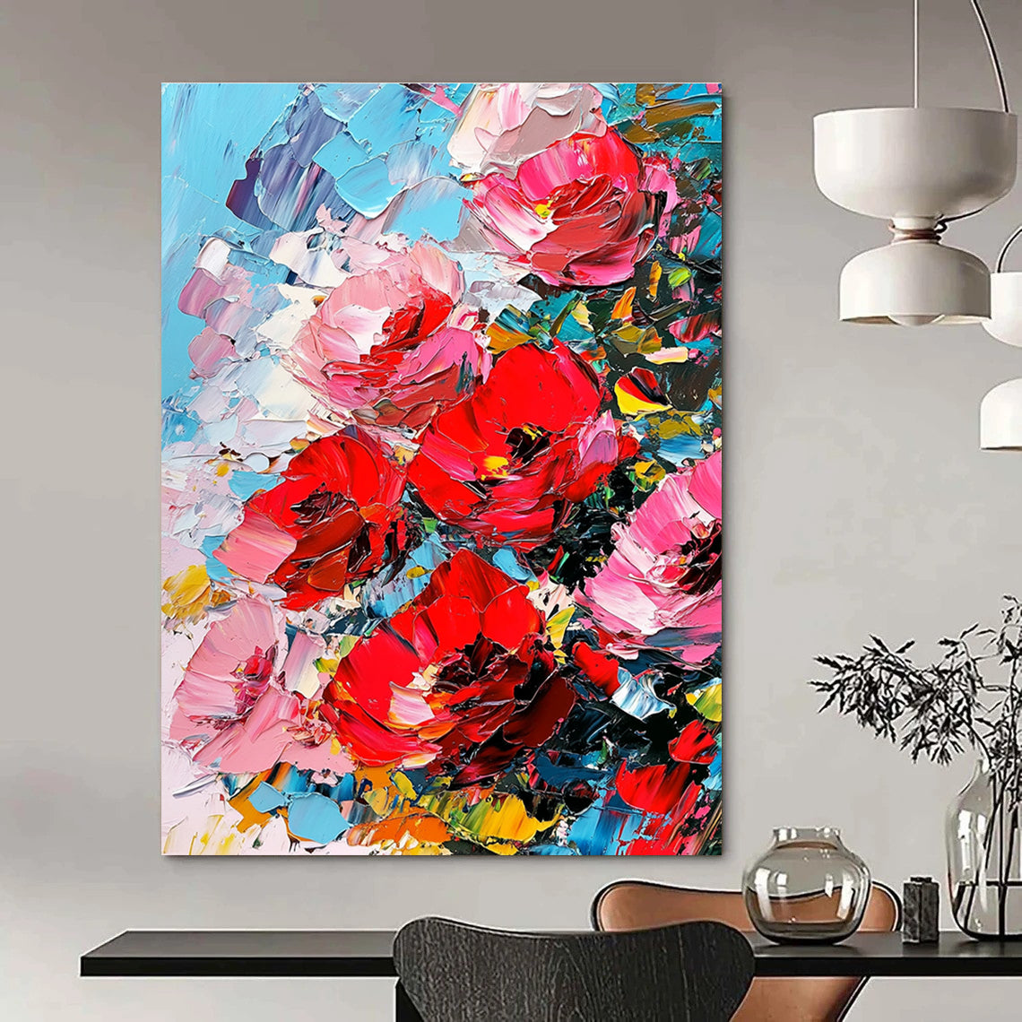 Red and Pink Flower Cluster Abstract Painting with Bold Colors GAB0046