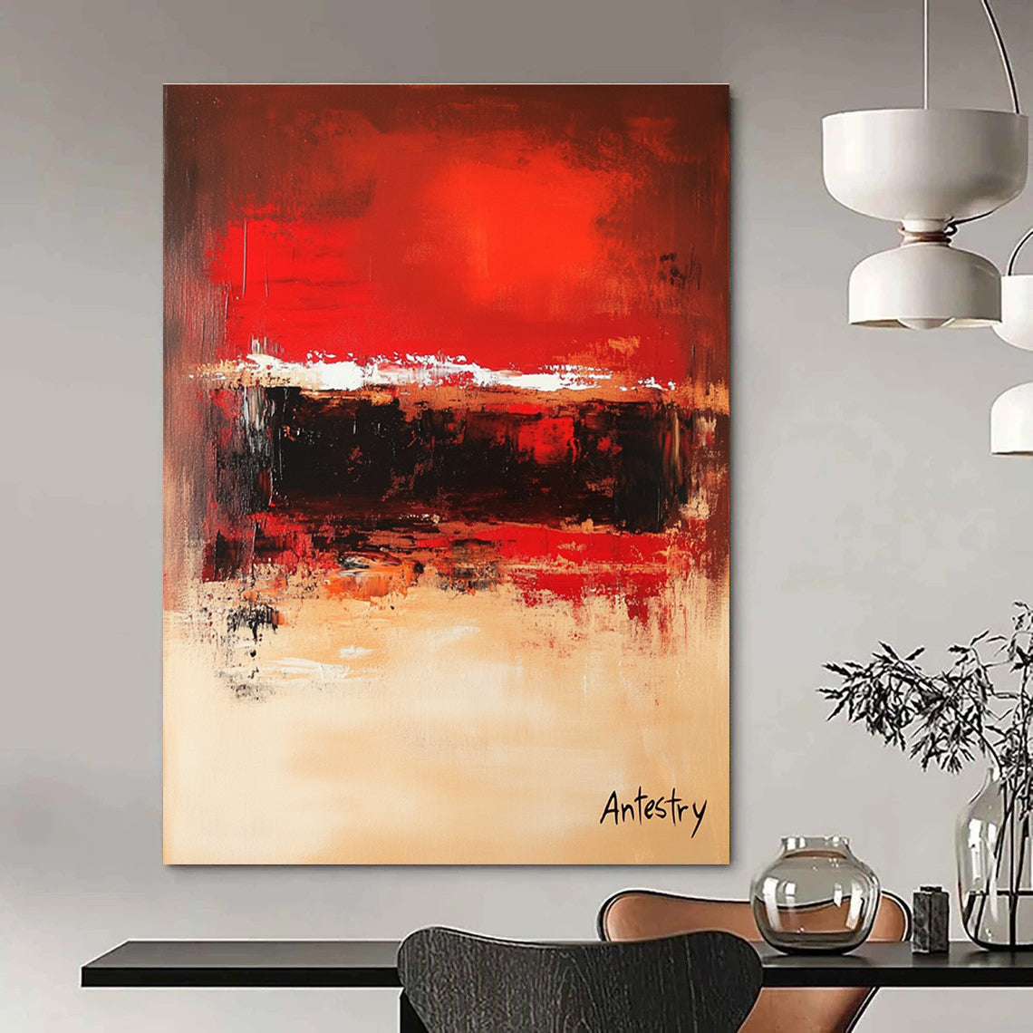 Red - Beige Dynamic Abstract Painting: Bold Strokes for Modern Spaces GAB0954