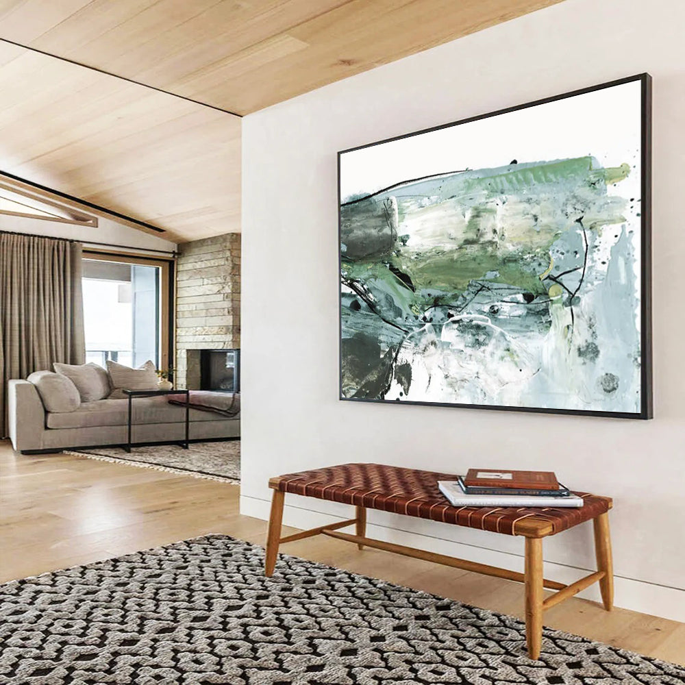Green - Grey Abstract Painting for Eco - Conscious Spaces YHT139
