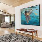 Underwater Swimmer Abstract Painting for Coastal Home Offices YHT247