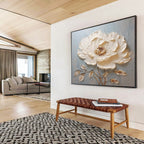 Textured White Flower Abstract Painting for Minimalist Interiors YHT175