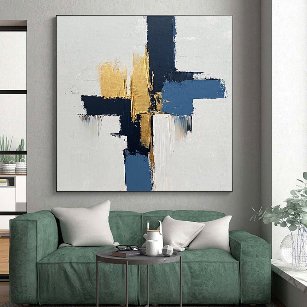 Blue - Gold Abstract Cross Painting with Modern Elegance WINK440