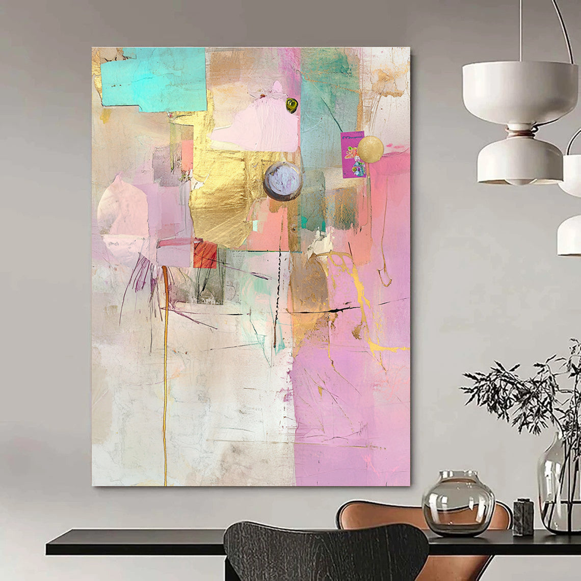 Gold Accent Collage Luxe Mixed Media Abstract Painting GAB0246