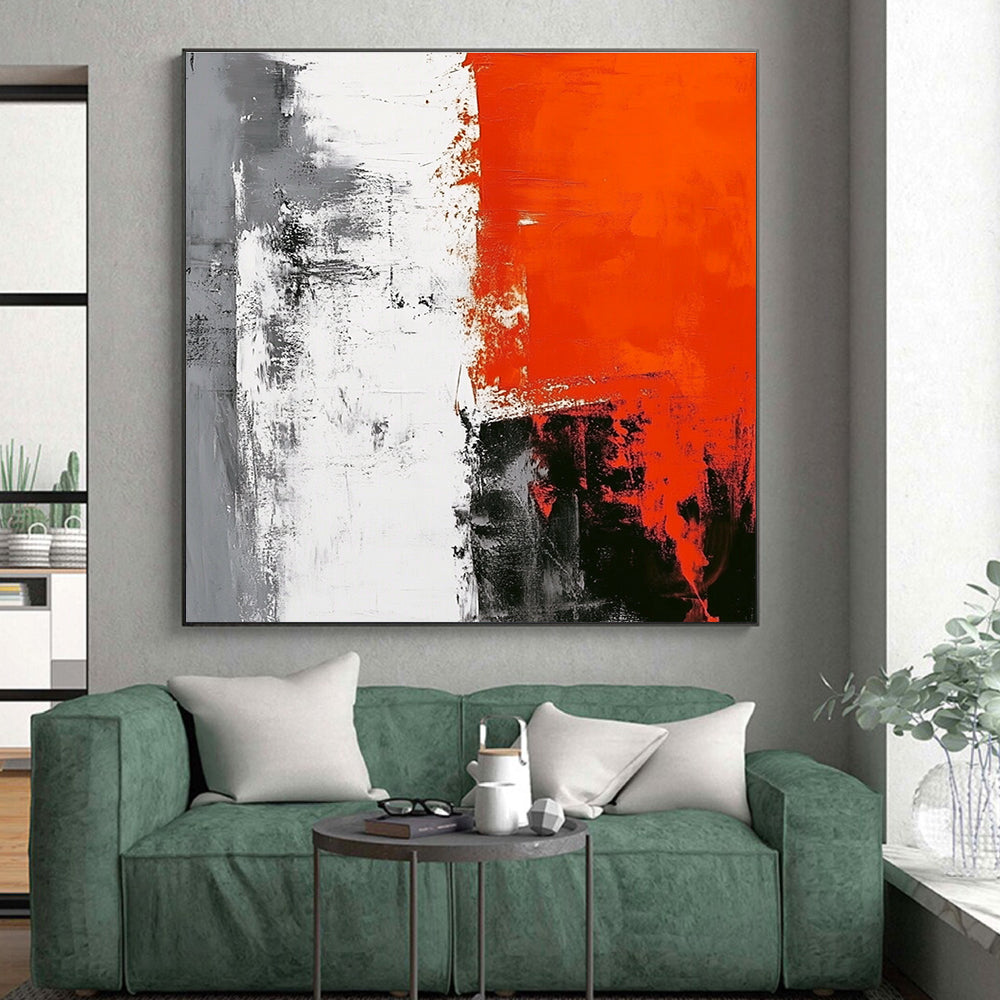 Red Gray White Abstract Painting with Bold Contrast WINK450