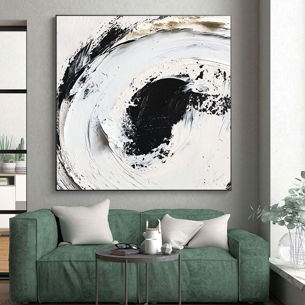 Black White Textured Abstract Painting with Minimalist Depth WINK507