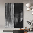 Black and White Striped Abstract Painting with Hidden Textures GAB0030
