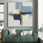 Blue Gold White Abstract Painting with Modern Elegance WINK566