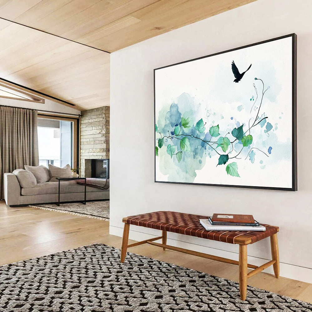 Watercolor Vine and Bird: Serene Nature’s Simplicity Abstract Painting ABS159