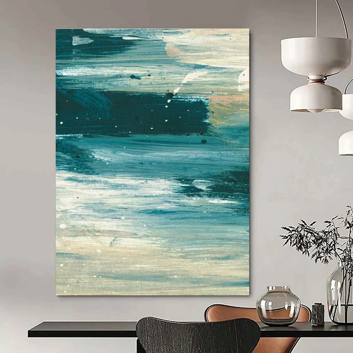 Dynamic Blue - White Abstract Painting for Modern Living Room Corners HENG177