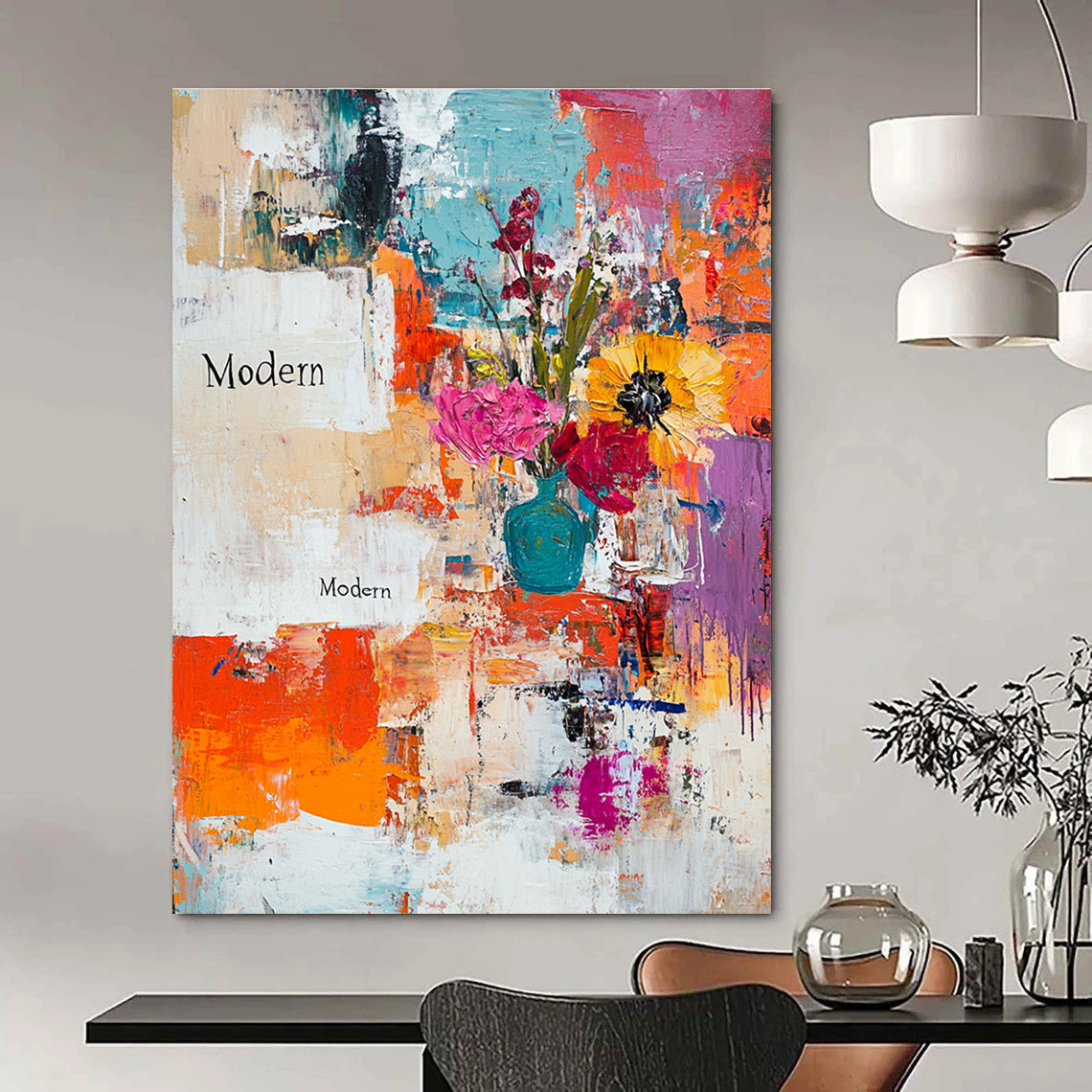 Modern Flower Vase Abstract Painting of Contemporary Florals GAB0159