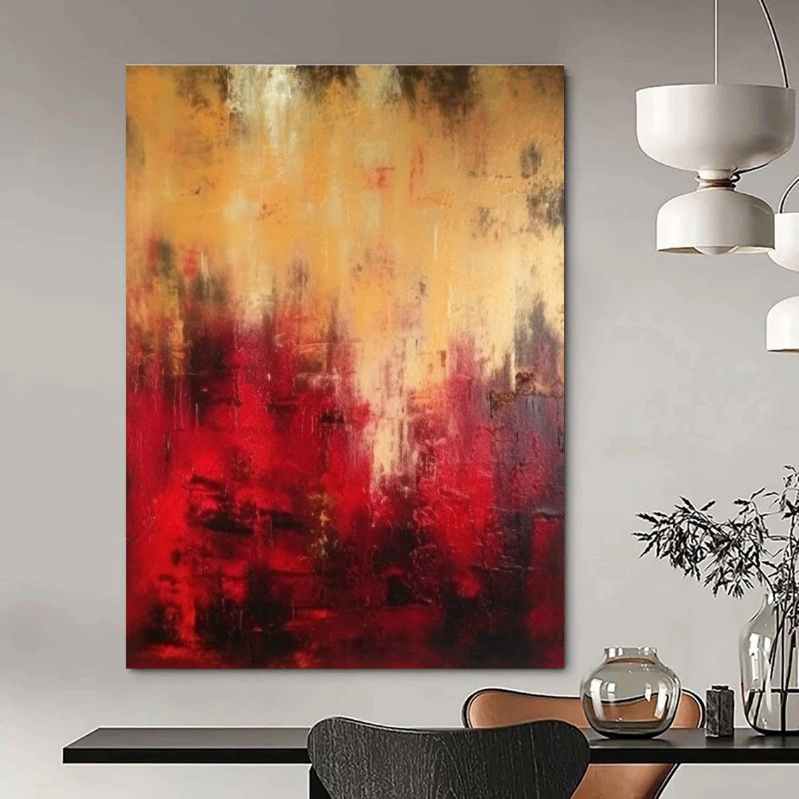 Warm Red and Gold Abstract Painting for Opulent Dining Rooms HENG073