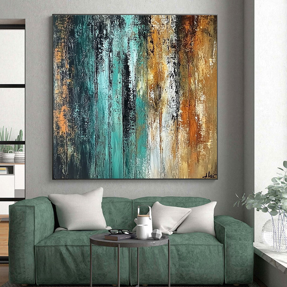 Teal Brown Gray Abstract Painting with Earthy Depth WINK485