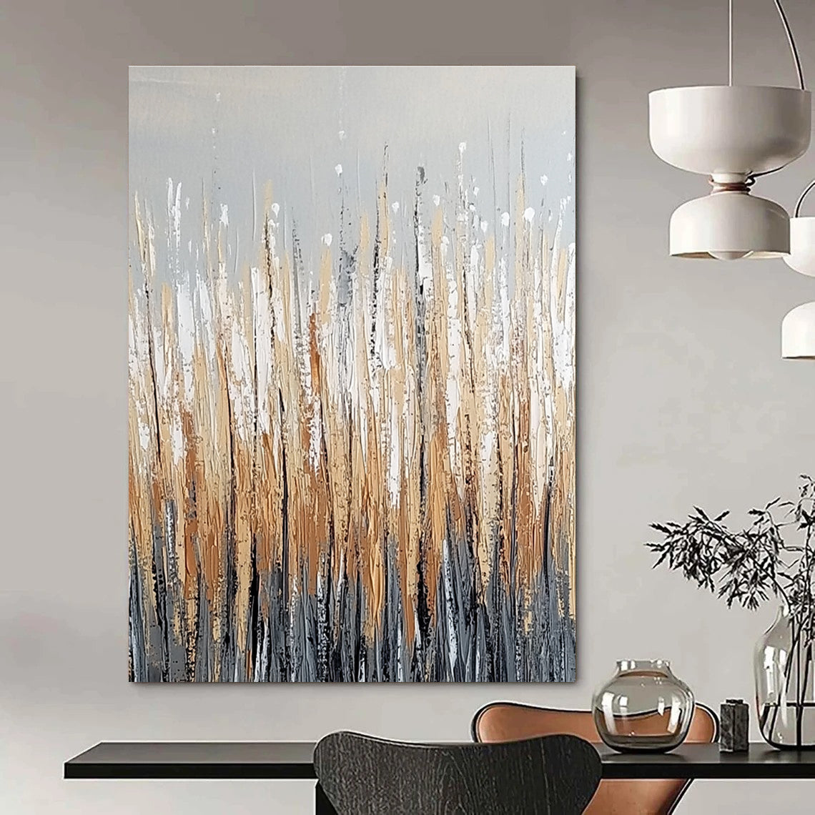 Golden Grass Abstract Painting for Modern Farmhouse Living Rooms GAB0798