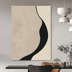 Curved Black and Beige Shape Abstract Painting for Monochrome - Themed Bedrooms GAB1364