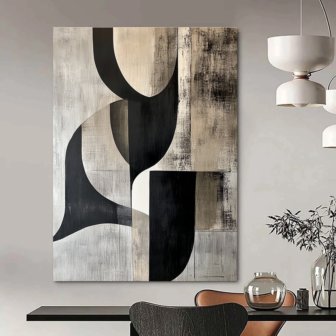 Black and Gray Geometric Abstract Painting for Industrial - Style Offices GAB0922