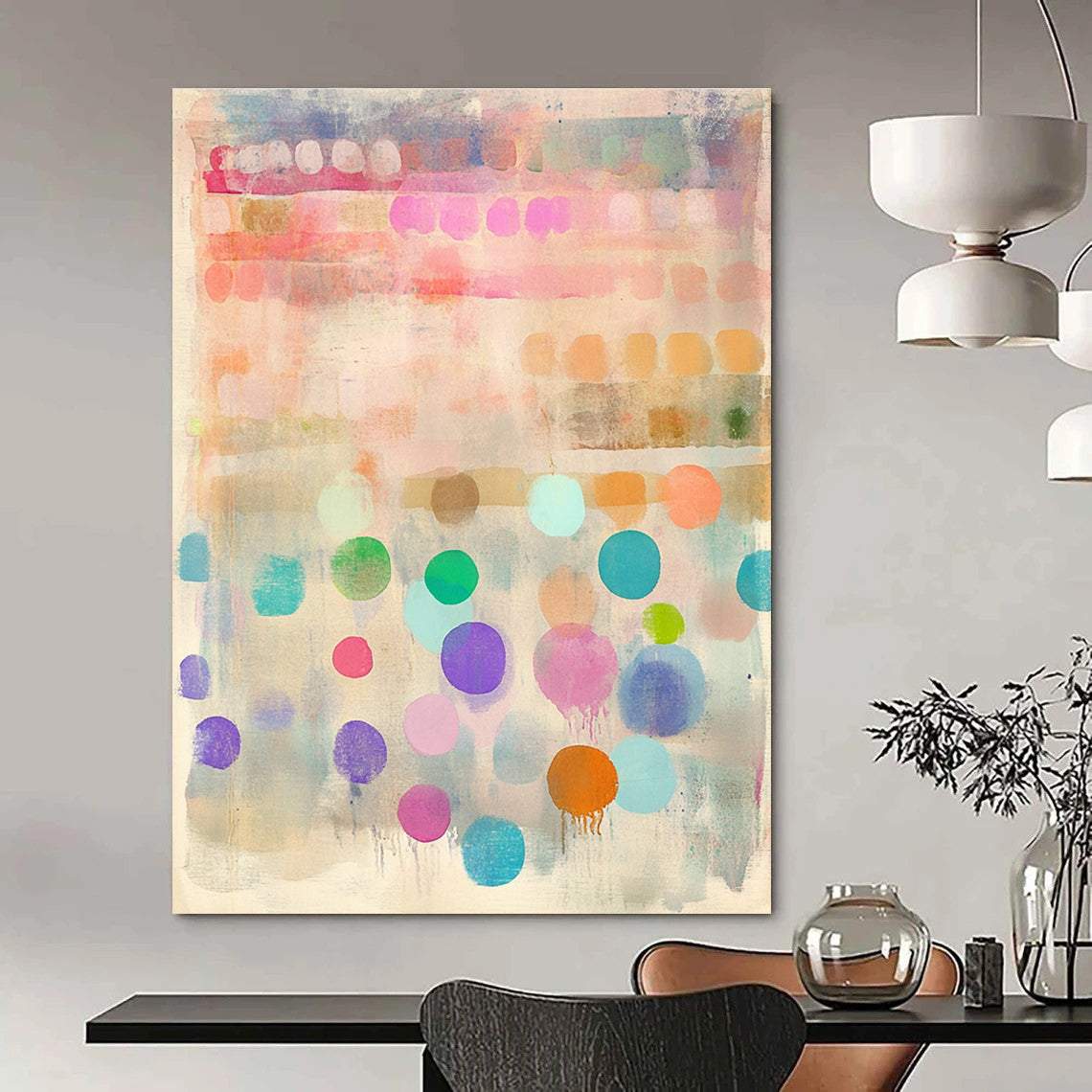 Colorful Dots and Stripes Abstract Painting of Joyful Rhythm GAB0179