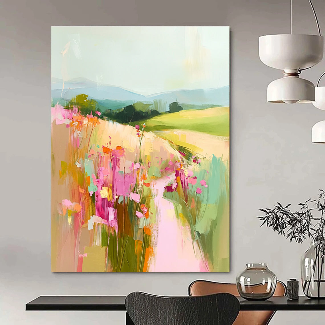 Landscape with Flower Path Impressionistic Abstract Painting GAB0362