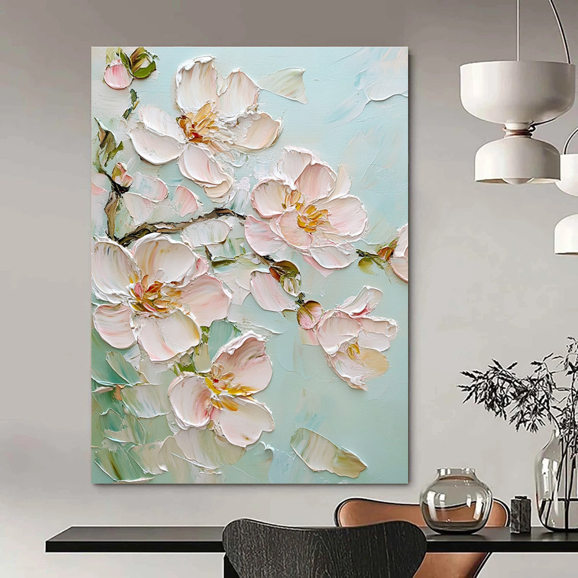 Textured Flower Blossoms Abstract Painting for Feminine - Style Bedrooms GAB1291