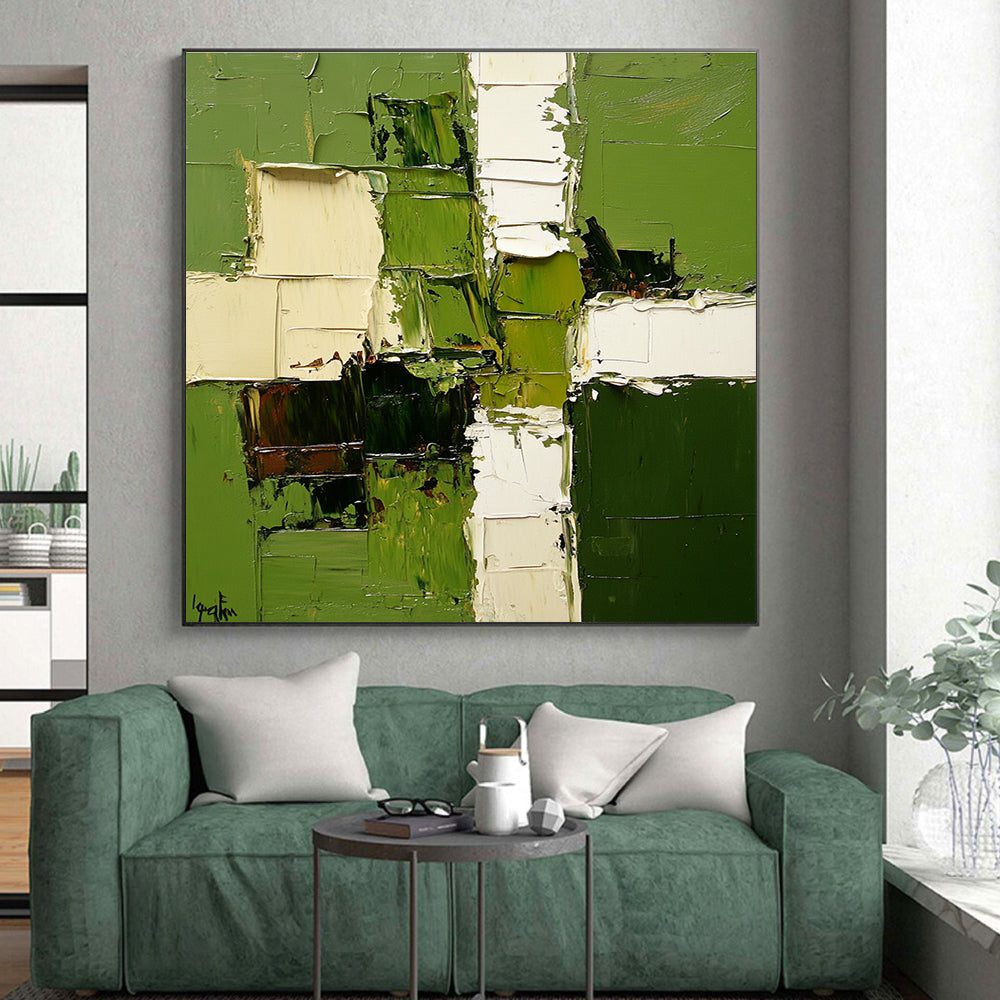 Green White Brown Abstract Painting with Lush Forest Inspirations WINK478