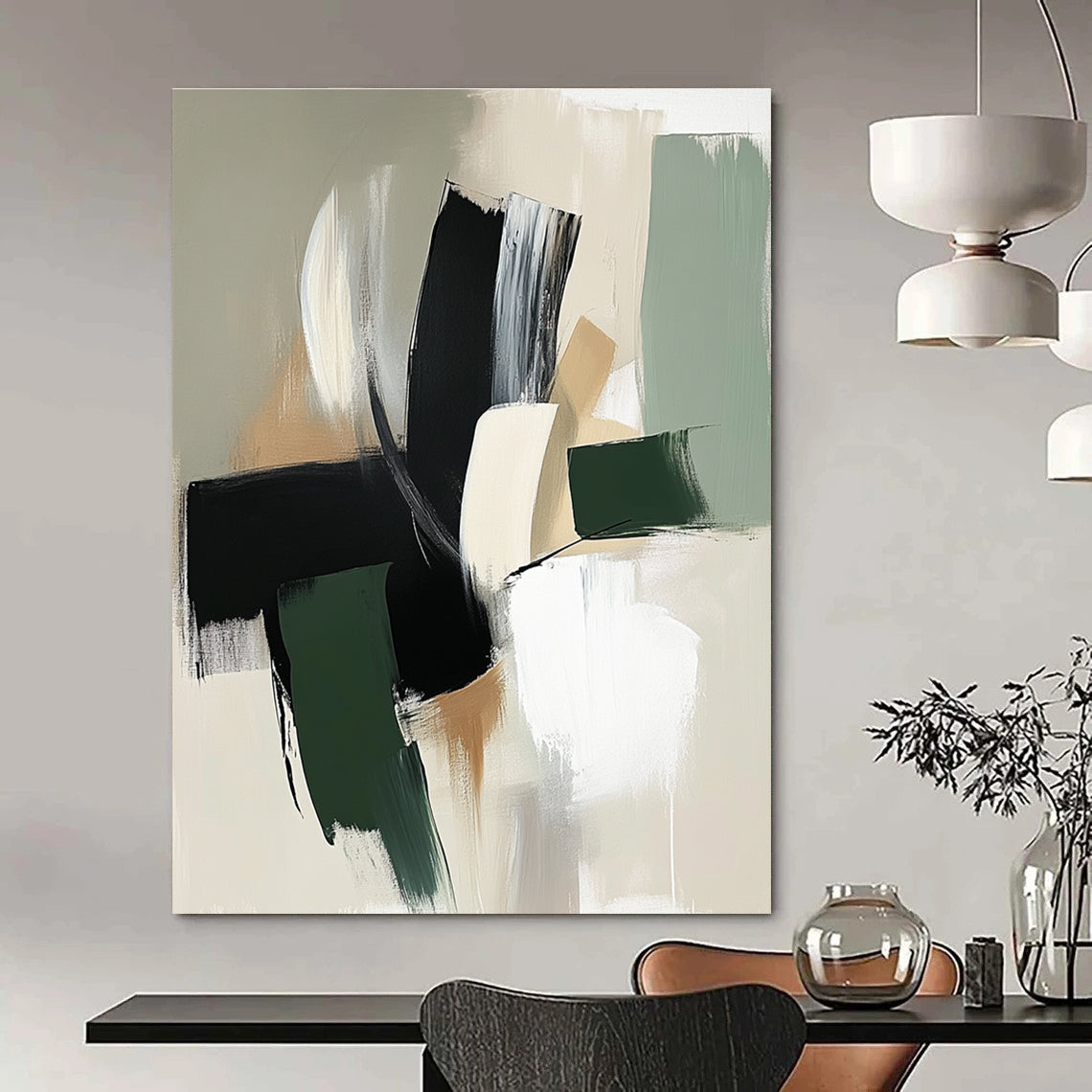 Neutral Geometric Abstract Painting for Minimalist Corporate Lounges GAB1223