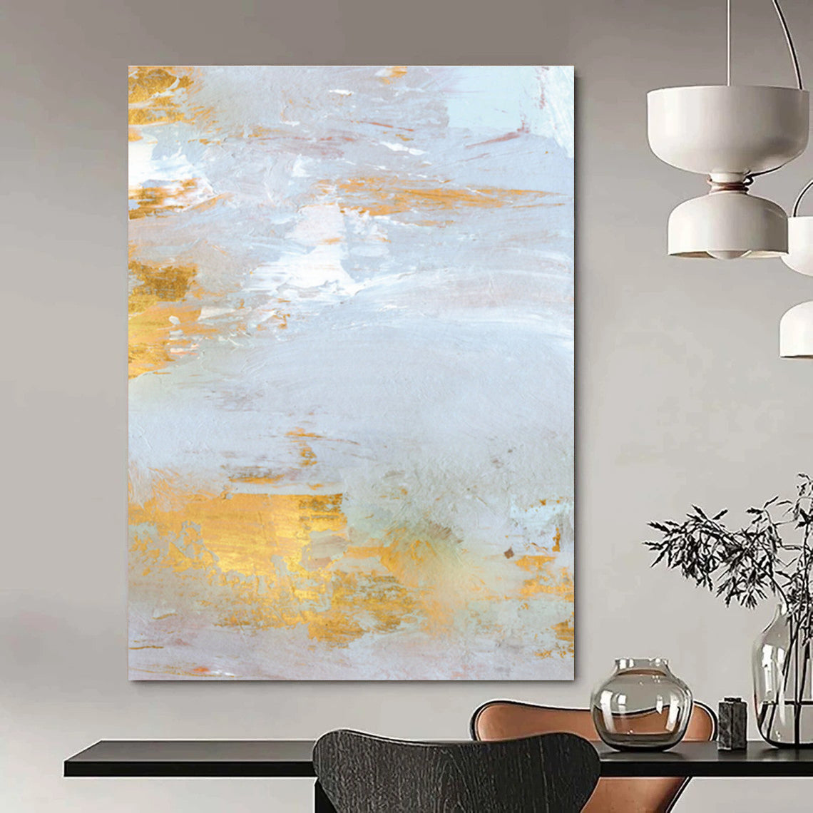 Gold - Accented Light Abstract Painting for Luxury Home Interiors HENG160