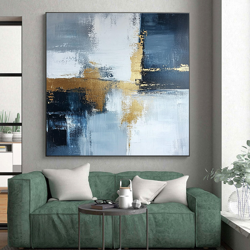 Blue Gray Gold Abstract Painting with Subtle Sophistication WINK524
