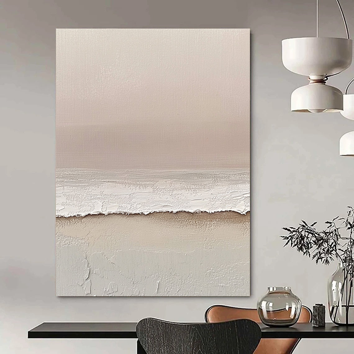 Minimalist Beige and White Abstract Painting of Quiet Serenity GAB0086