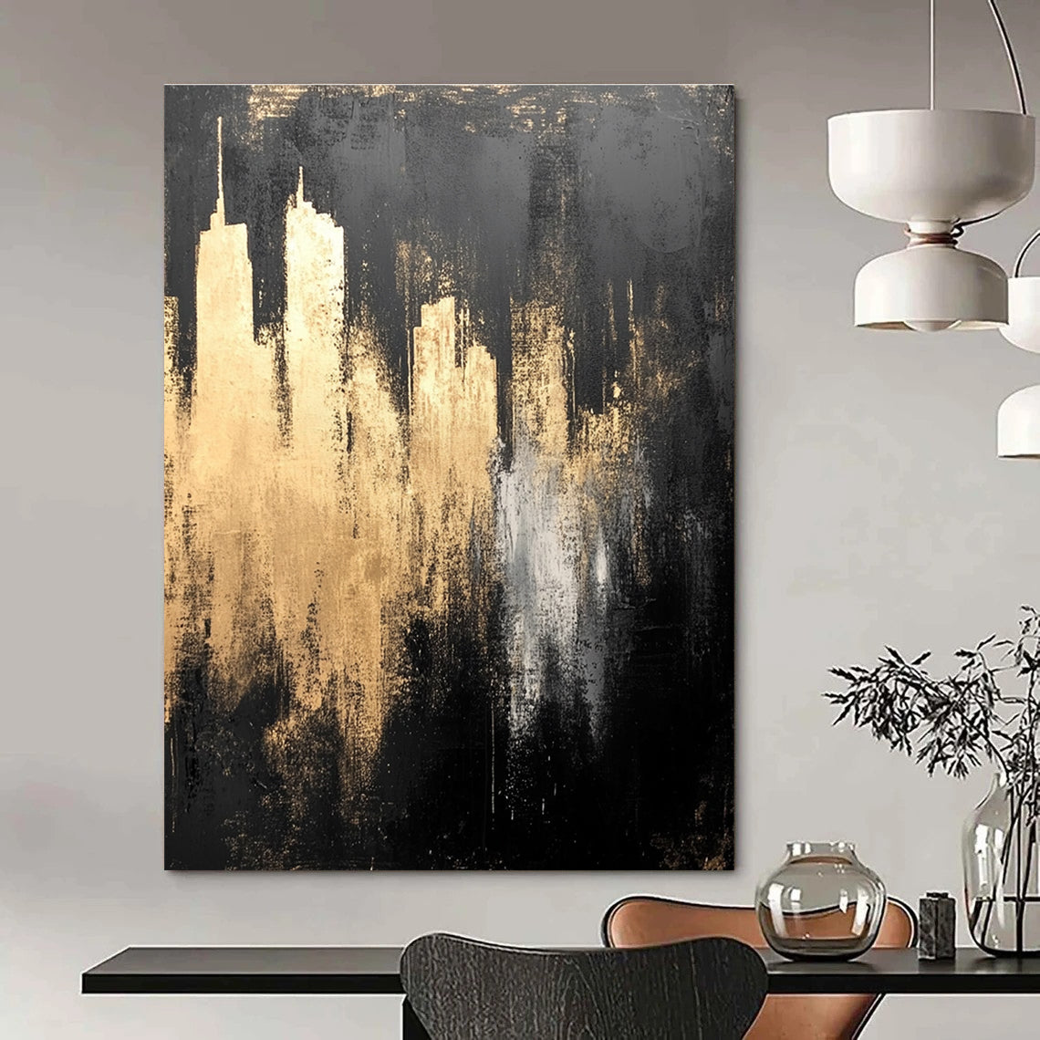 Golden Cityscape Abstract - Luxurious Urban Abstract Painting GAB0647