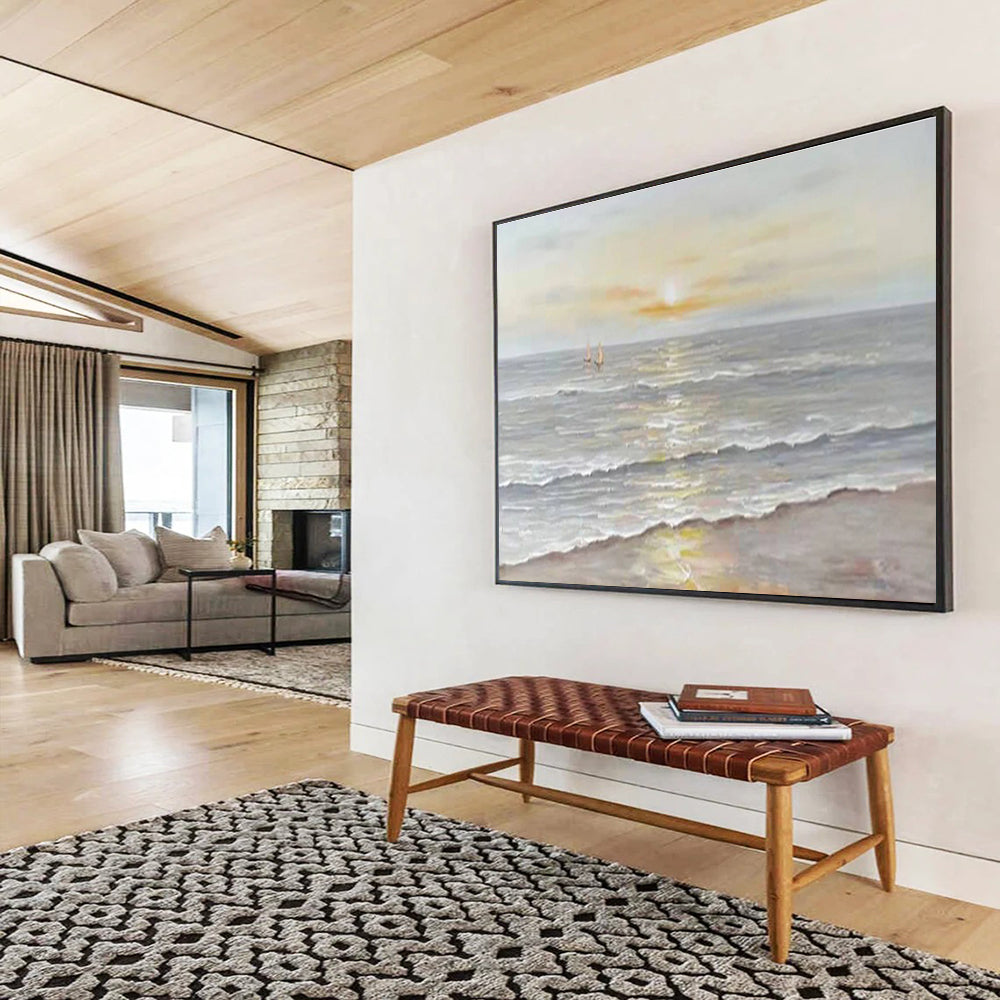 Seaside Sunset Abstract Painting for Coastal Home Living Rooms YHT251