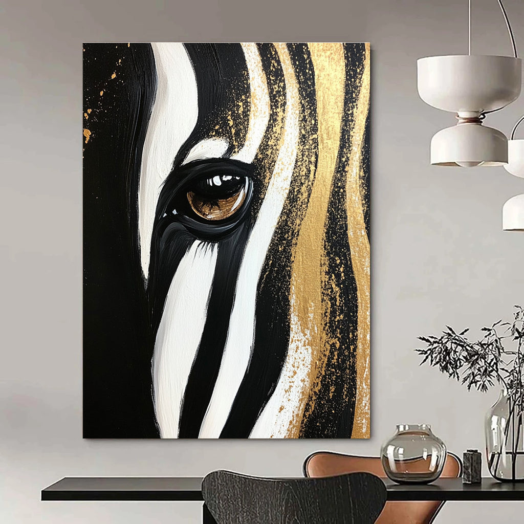 Zebra Eye with Gold Accents Abstract Painting of Wildlife Beauty GAB0081