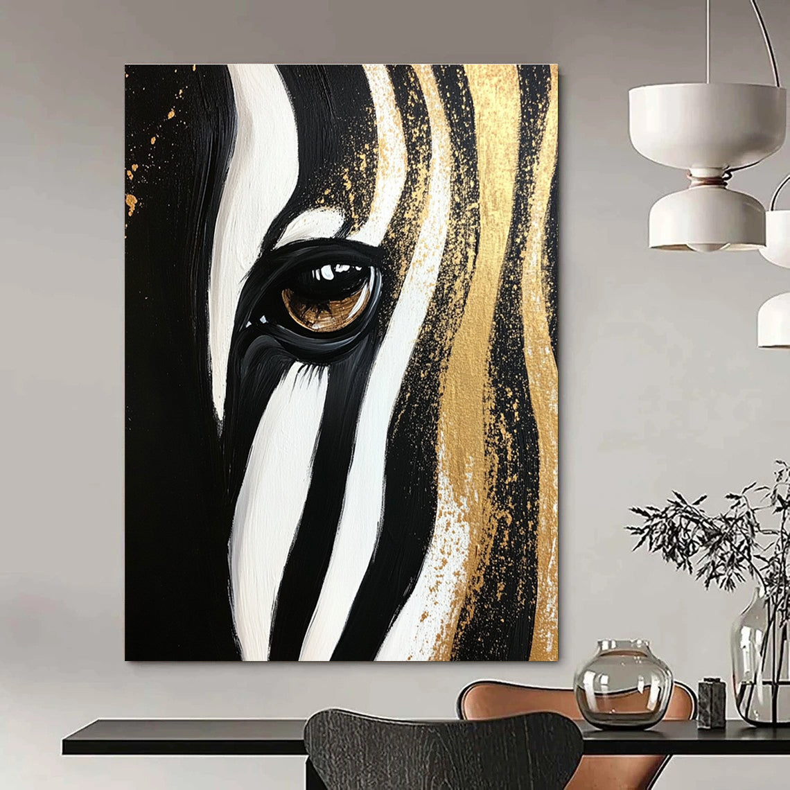 Zebra Eye with Gold Accents Abstract Painting of Wildlife Beauty GAB0081