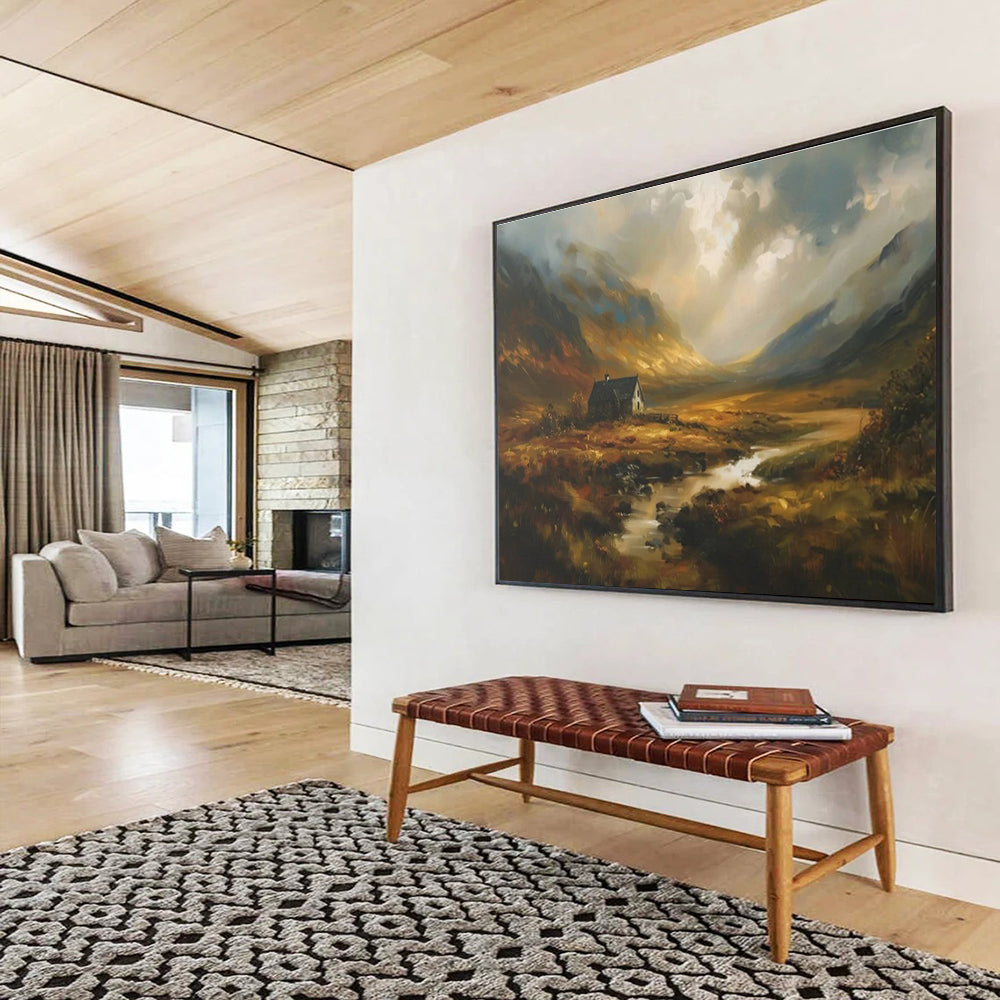 Mountain Cottage Abstract Painting for Rustic Lodge Living Rooms YHT402