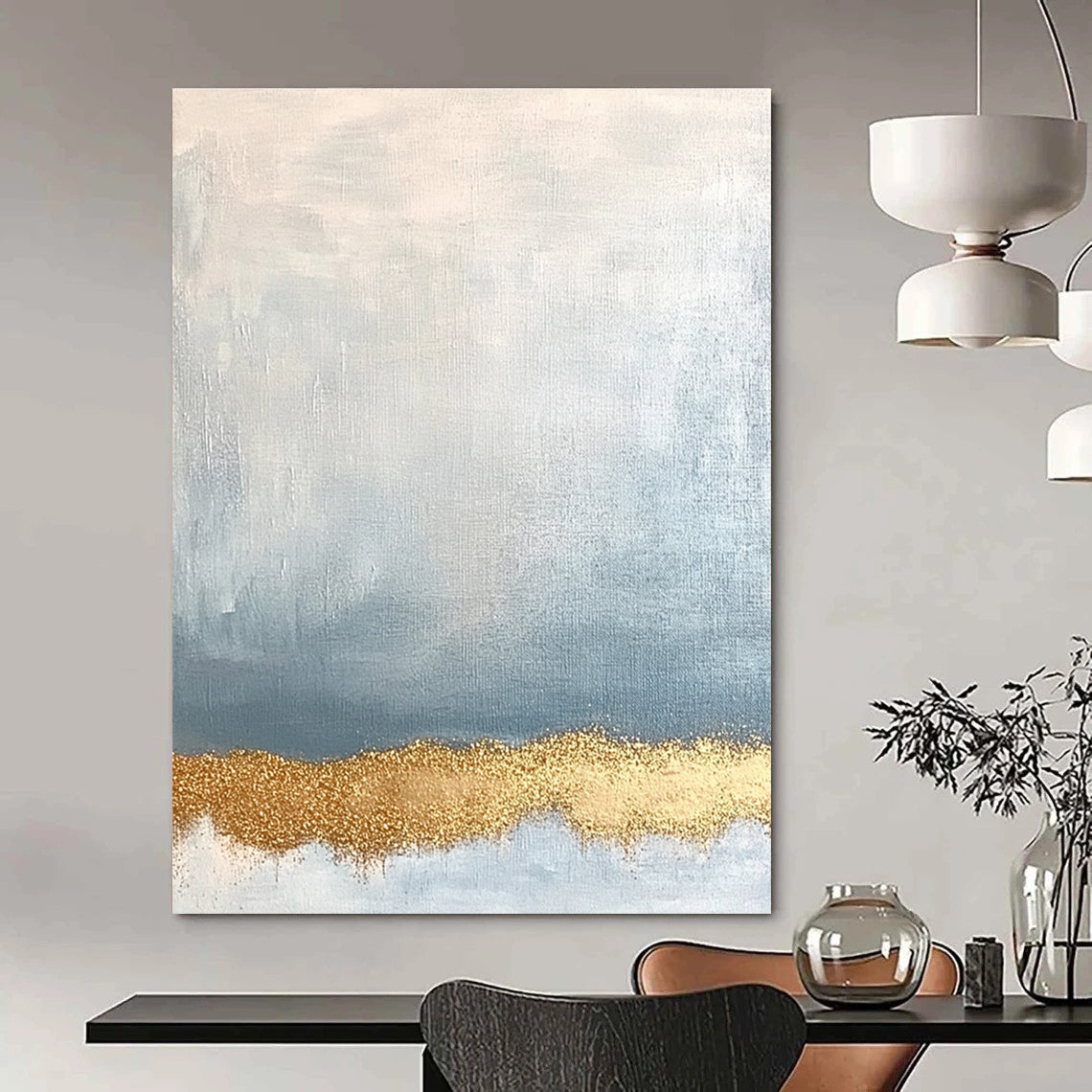 Blue and Gold Abstract Painting for Elegant Hotel Ballroom Entrances GAB1192