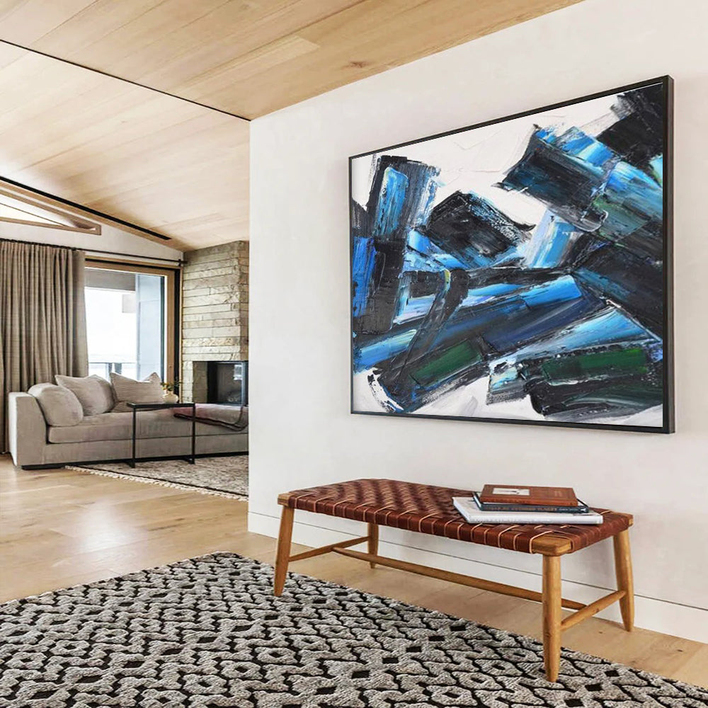 Blue and Black Abstract Painting for Sophisticated Corporate Boardrooms YHT284