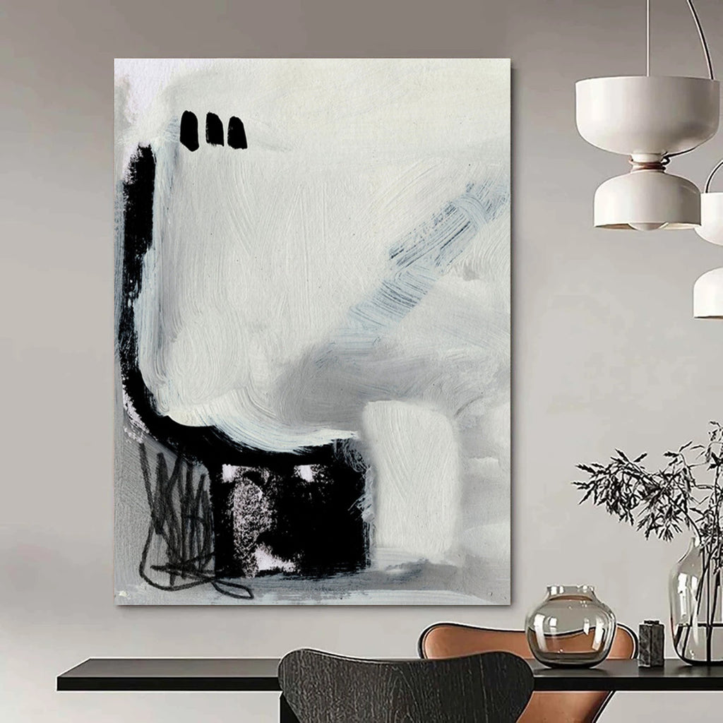 Minimalist Black - White Abstract Painting for Modern Art - Themed Bedrooms HENG205