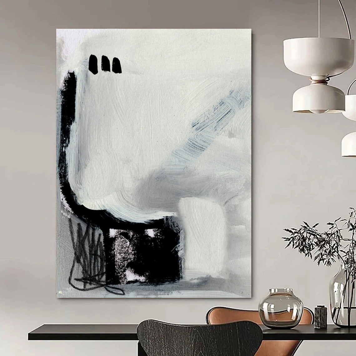 Minimalist Black - White Abstract Painting for Modern Art - Themed Bedrooms HENG205