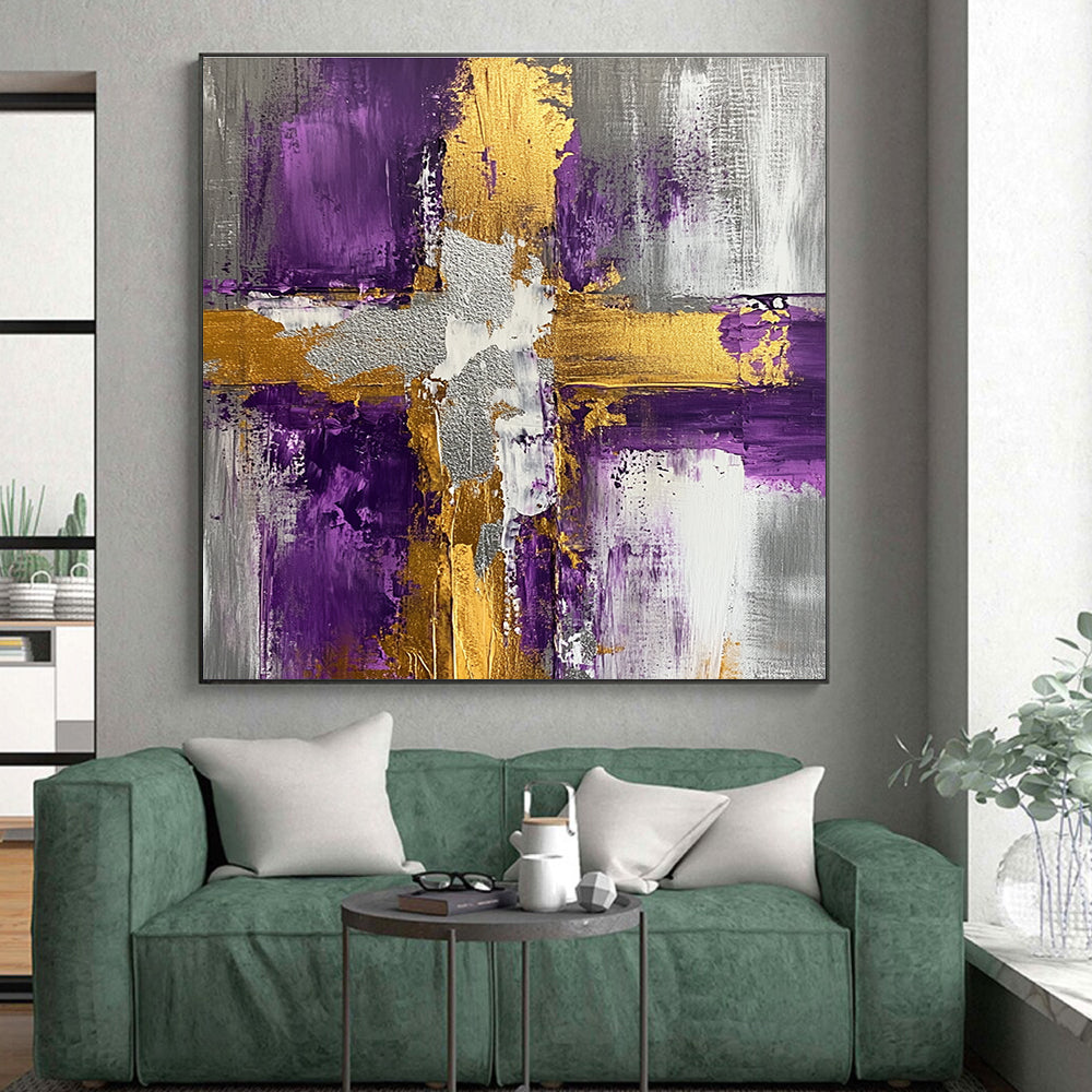 Purple Gold Gray Abstract Painting with Regal Contrasts WINK521