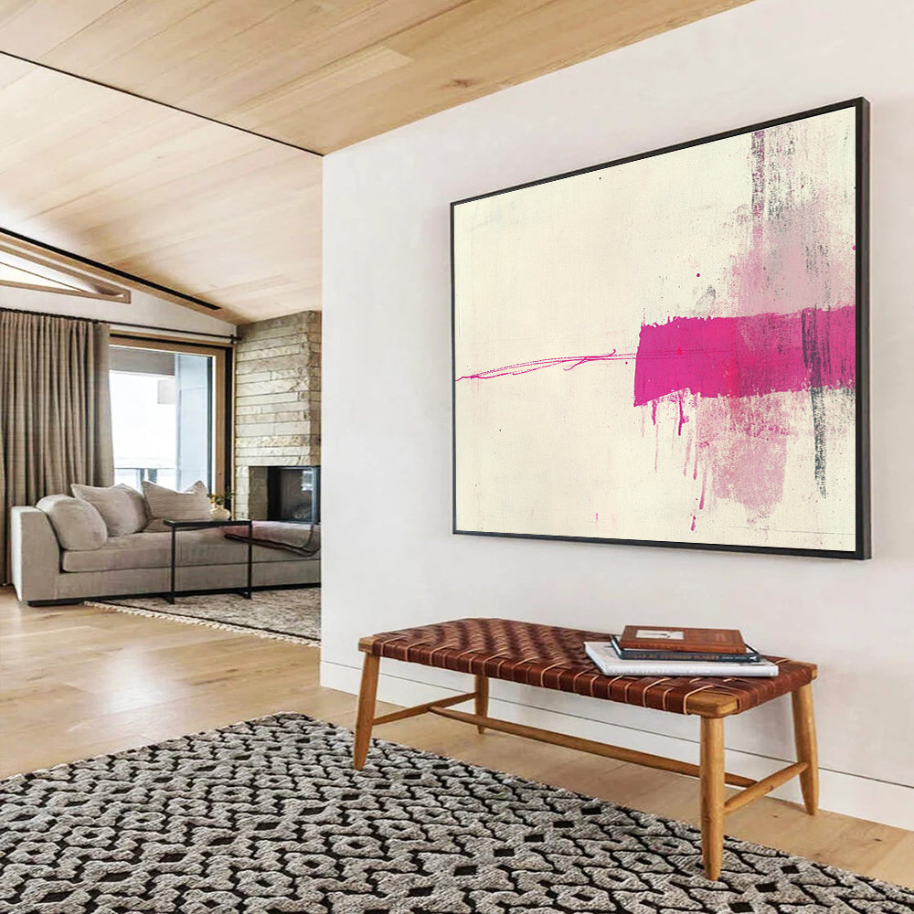Minimalist Pink Strokes Artwork for Modern Spaces, Exploring Simplicity and Visual Tension Abstract Painting ABS141
