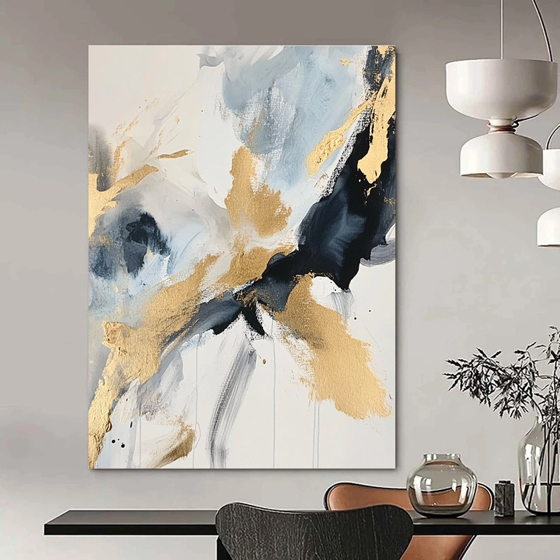 Blue and Gold Abstract Painting for Luxury - Styled Bedrooms GAB0993