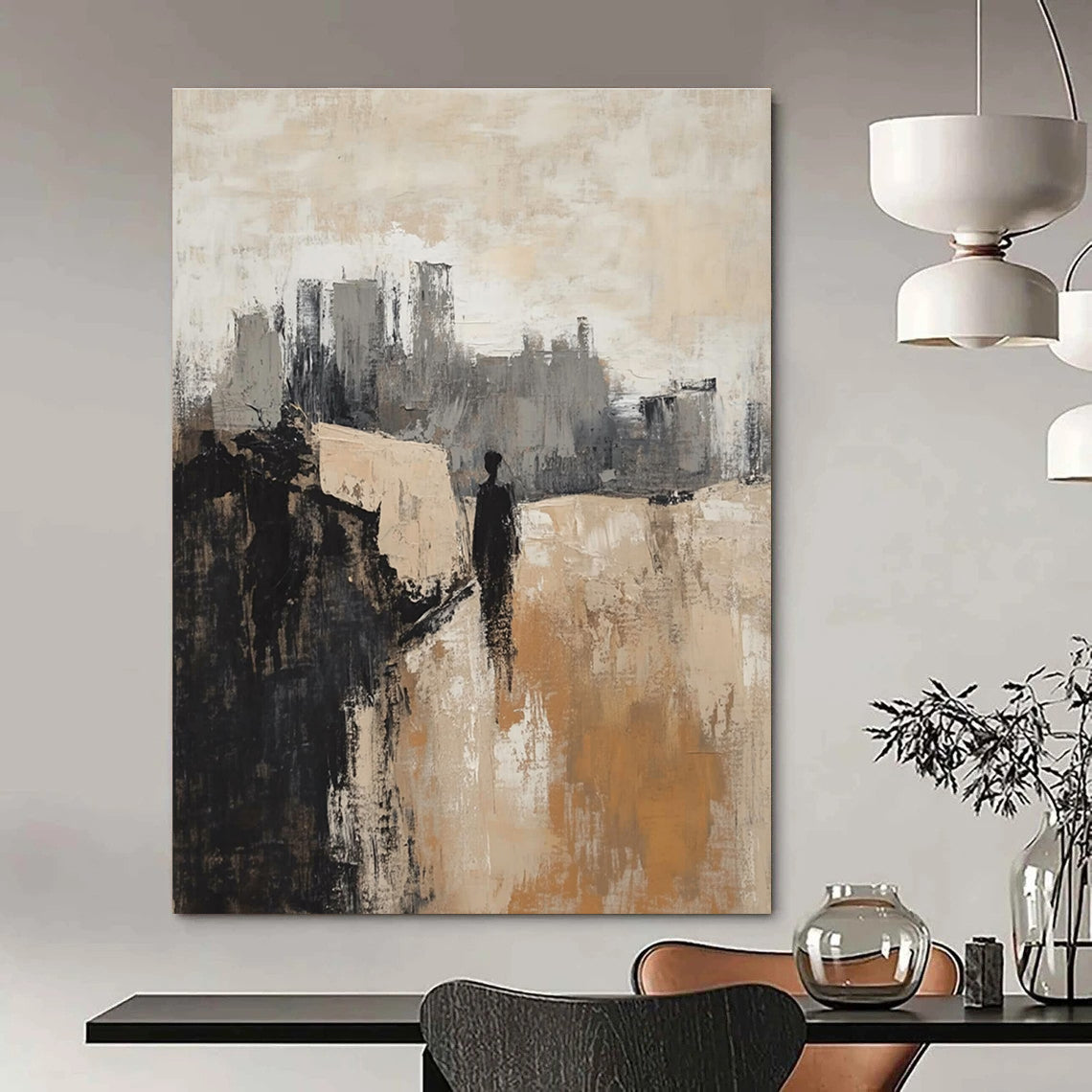 City Silhouette Monochrome Abstract Painting for Industrial - Chic Lofts GAB0883