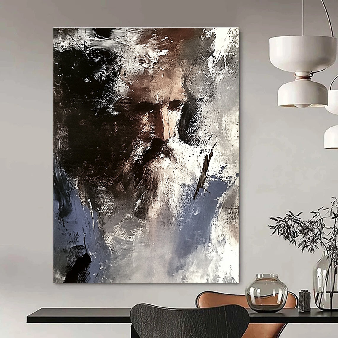 Expressive Abstract Portrait Painting of a Bearded Figure GAB0669