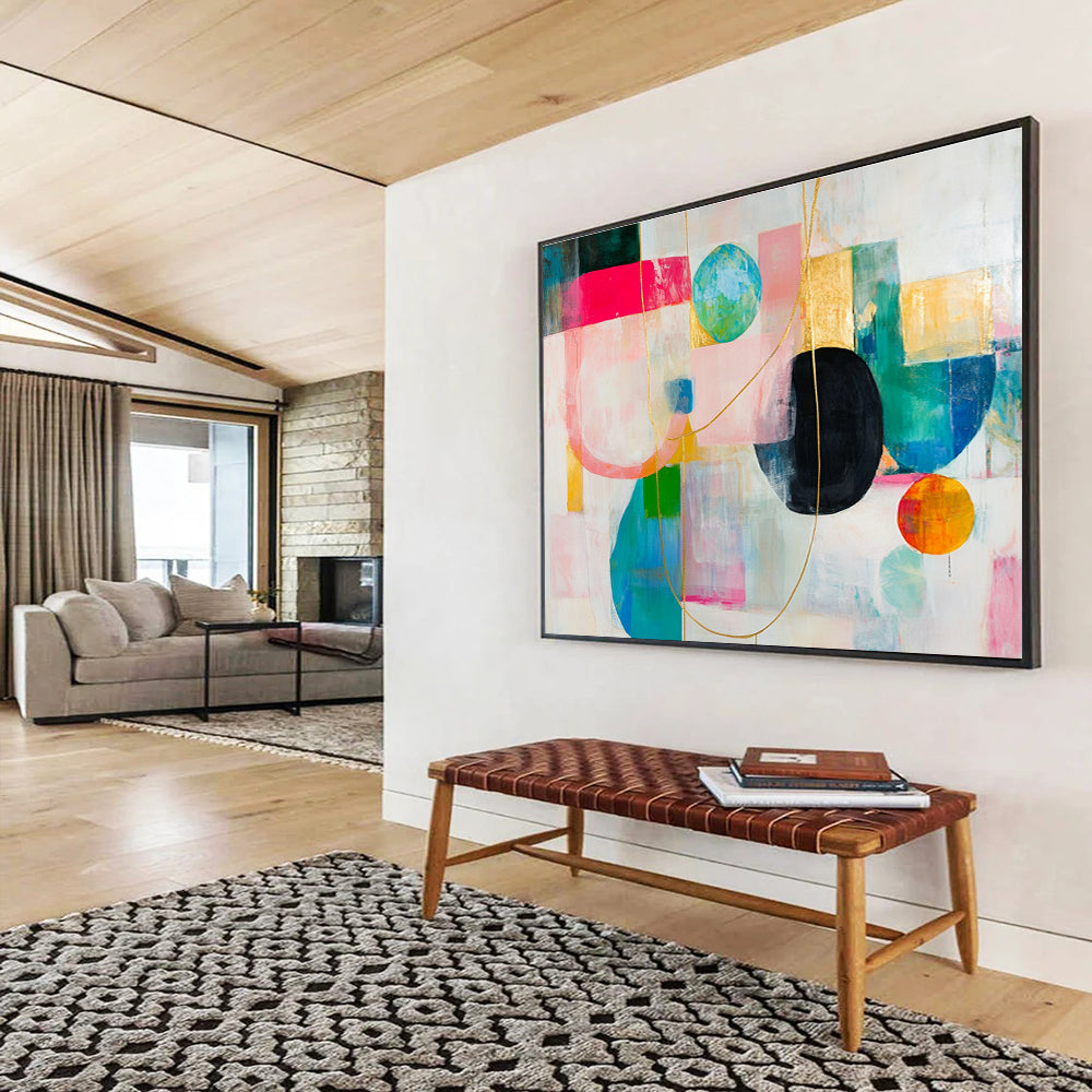 Gold - Accented Abstract Composition Painting with Luxe Playful Elements ABS533