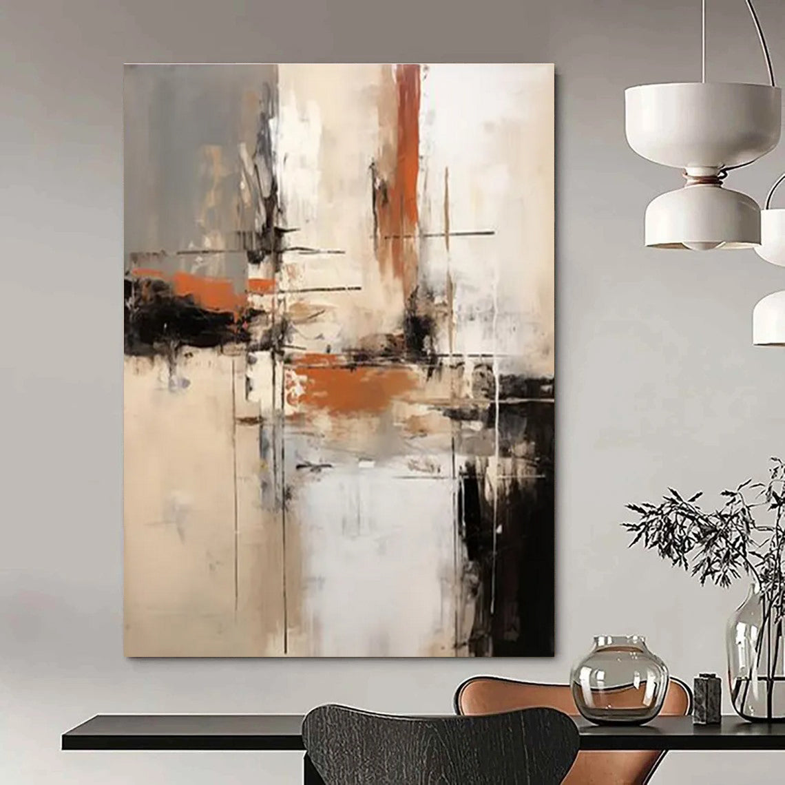 Neutral - Toned Abstract Composition Painting for Elegant Dining Rooms HENG112