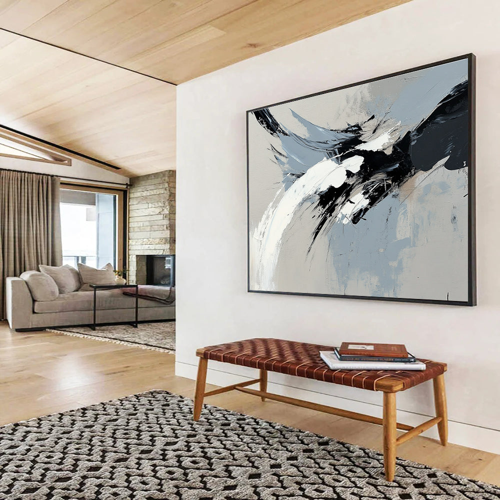 Gray and Black Dynamic Abstract with Bold Brushstrokes Abstract Painting ABS387
