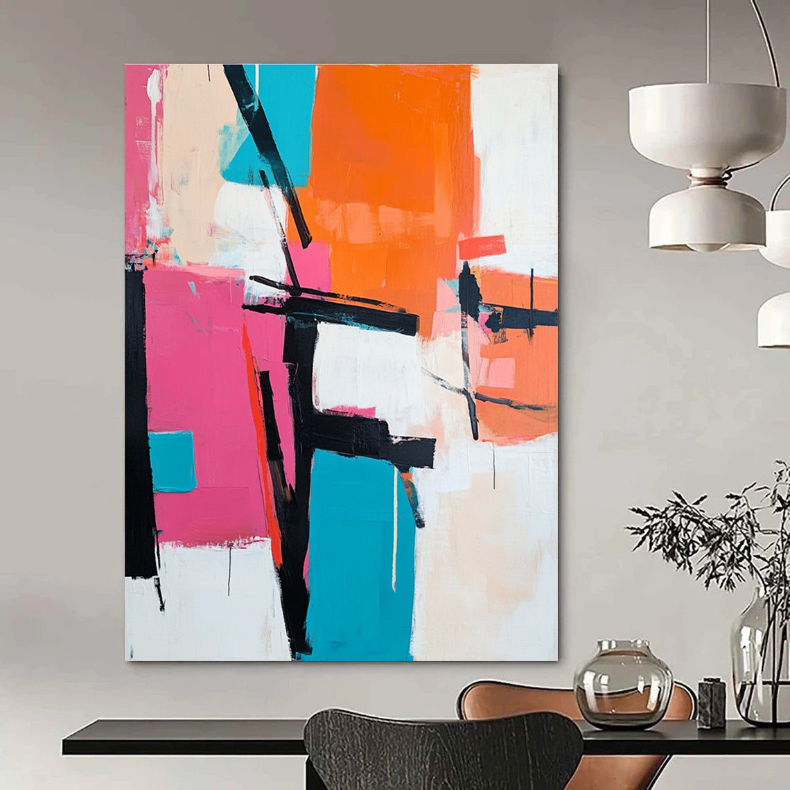 Pink and Teal Abstract Painting for Contemporary - Styled Fashion Boutiques GAB0939