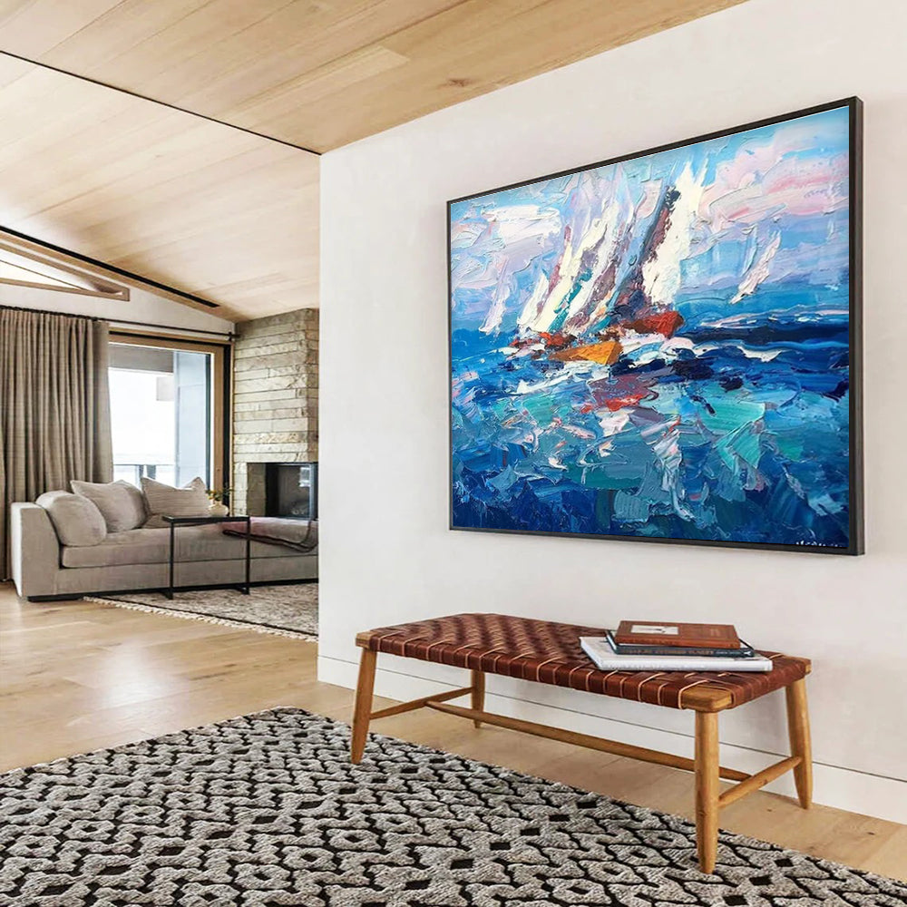 Sailing Boat Abstract Painting for Nautical - Inspired Living Rooms YHT472