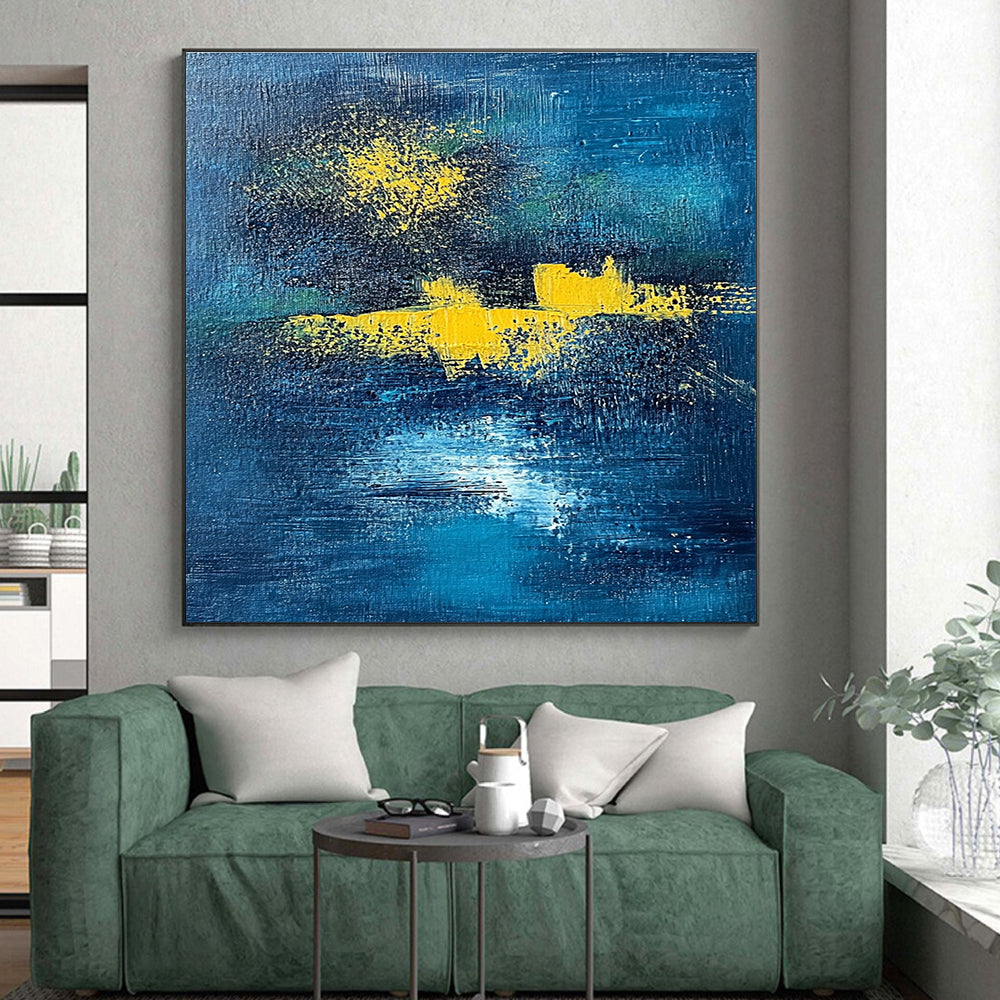 Blue - Yellow Abstract Night Painting with Mysterious Warmth WINK394