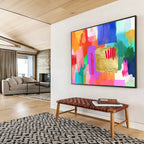 Colorful Gold - Accented Abstract Painting with Vibrant, Playful Energy ABS455