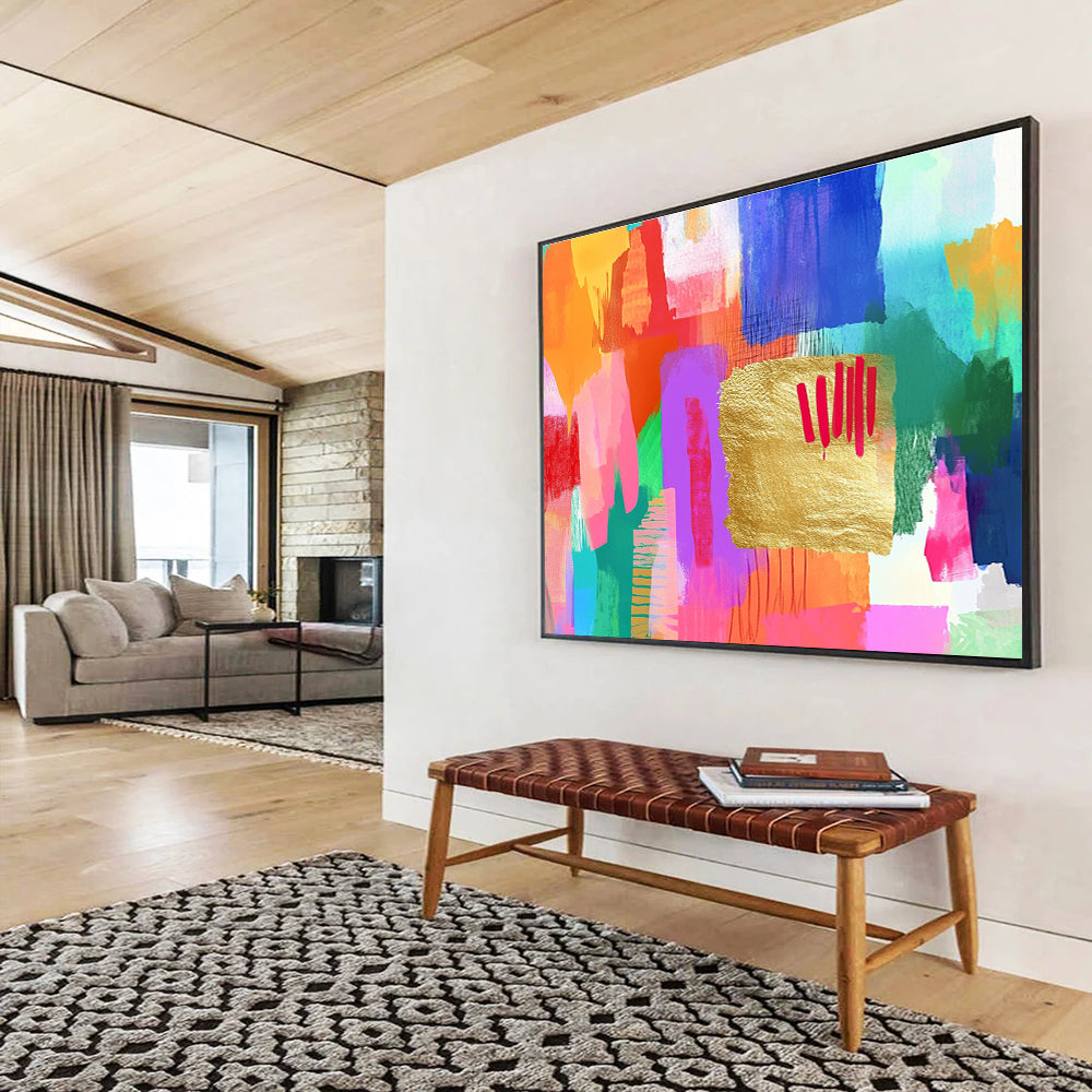 Colorful Gold - Accented Abstract Painting with Vibrant, Playful Energy ABS455