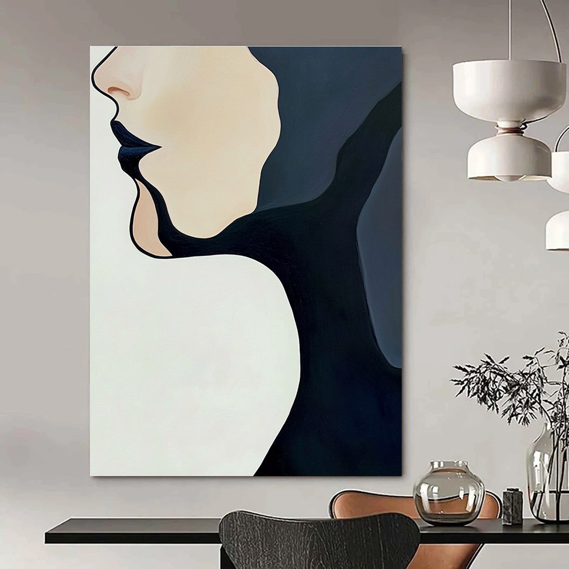 Minimalist Face Profile Abstract Painting with Clean Lines GAB0059
